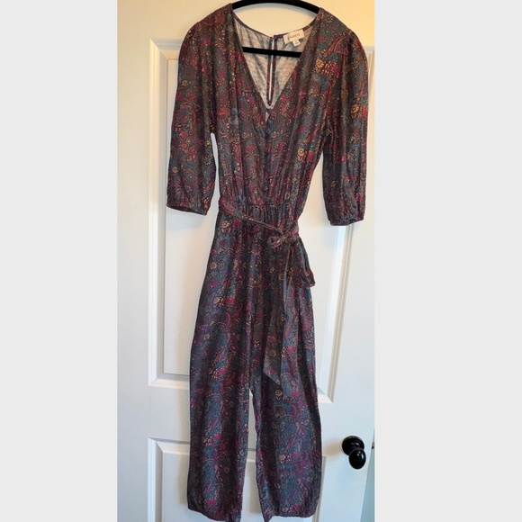 EVEREVE Ember Floral Brushed Cotton Jumpsuit Romper Cropped, Belted M - Picture 5 of 12